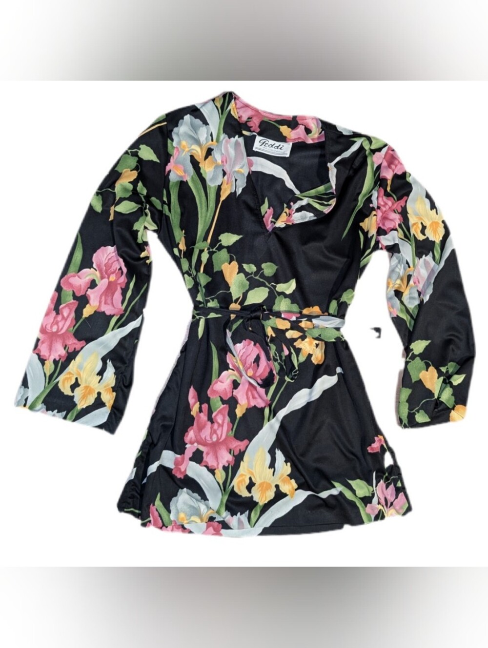 Teddi Of California Vintage Belted Long sleeve Floral Blouse Size S/M